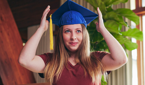 Student wearing a graduation hat