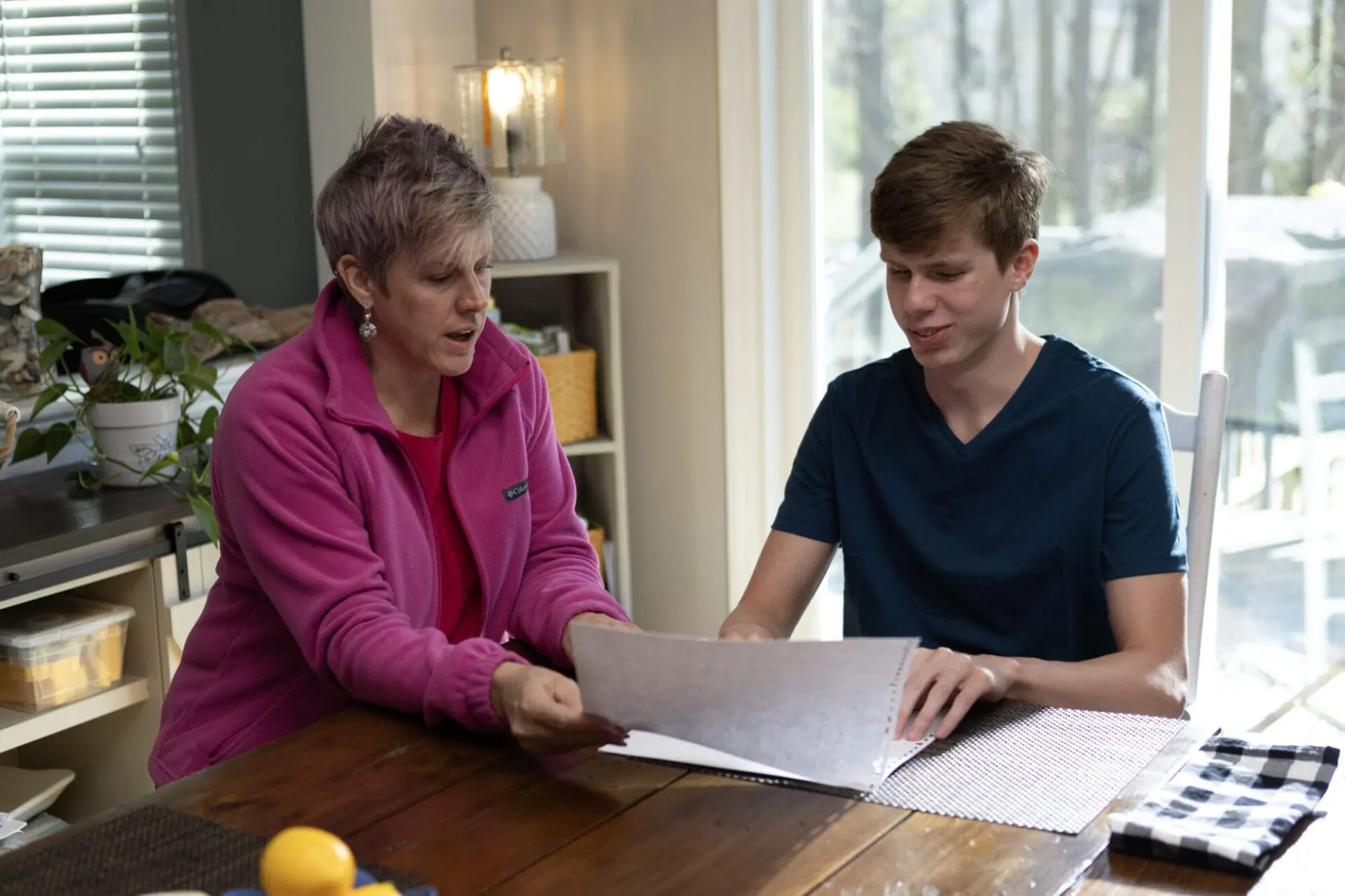 Mother and son reading