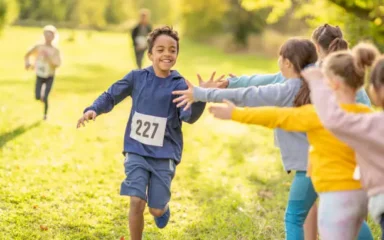 middle school students exercising together