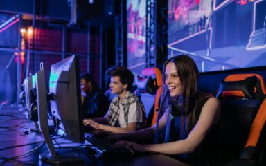 Students playing in high school esports gaming team
