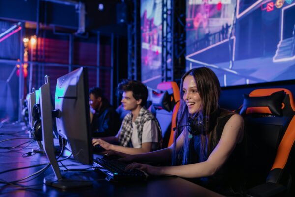 Students playing in high school esports gaming team
