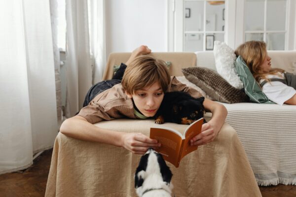 Boy reading a book