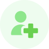 green avatar and plus icon