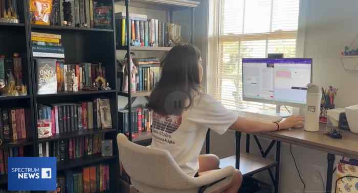 girl studying at home